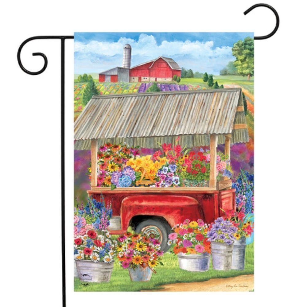 NEW! Old Farmhouse Red Truck Garden Flag Spring Summer Flowers Country Cottage